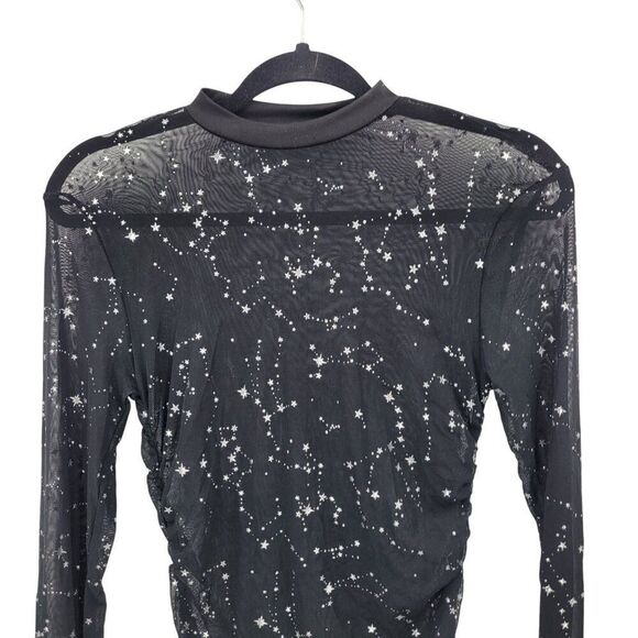 Black Mesh Long-Sleeve Bodycon Dress Sz L Star Constellation Print Witchy Gothic - Picture 5 of 13